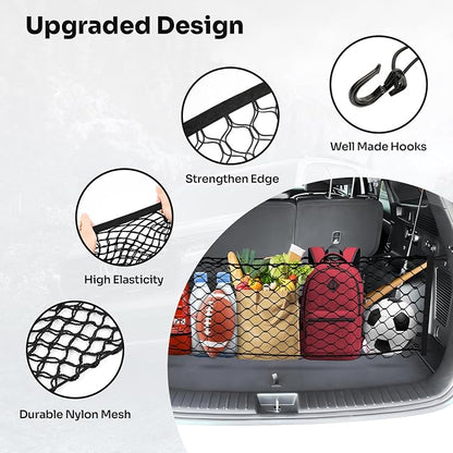 Canvcle Trunk Cargo Net for 2021-2025 2026 Kia Sorento Accessories Envelope Style Mesh Trunk Net Organizer and Storage Stretchable Adjustable Elastic Nylon Rear Cargo Netting with Hooks
