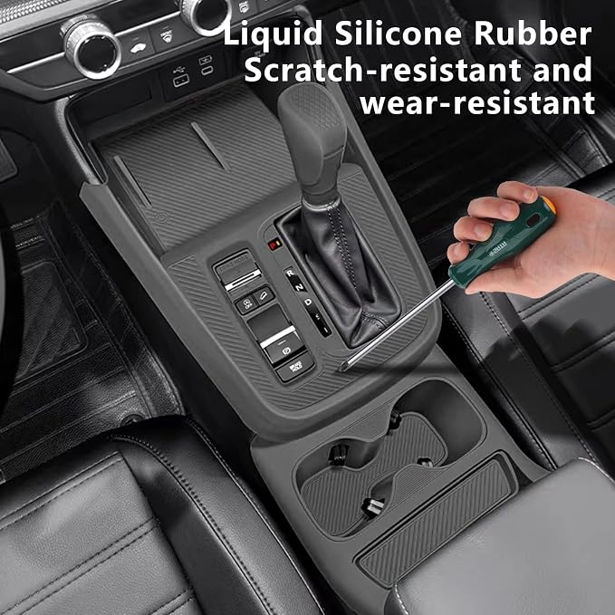 Temmis Center Console Silicone Organizer with Cup Holder for Honda CRV 2023-2026, Full-Wrap Center Consel Electrostatic adsorption Cover for Honda CRV-Black