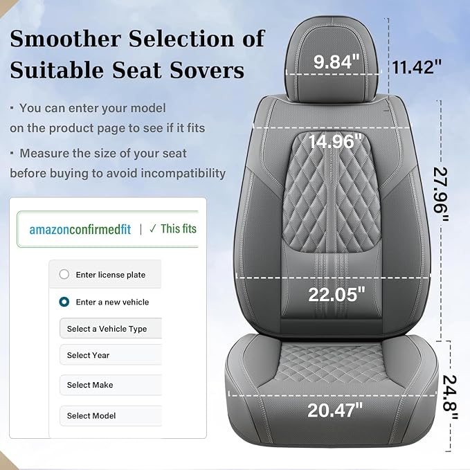 Coverado Car Seat Covers Full Set, Automotive Front and Rear Seat Covers with Backrest, Nappa Leather Car Seat Protectors Waterproof, Universal for Most Vehicles