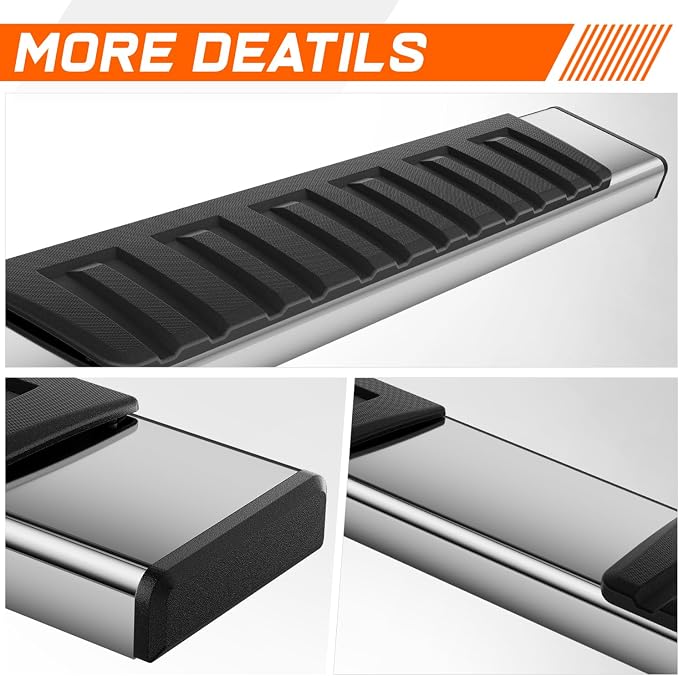 6.7" Running Boards Side Steps for Truck Compatible with 2007-2019 Chevy Silverado/GMC Sierra 1500 2500HD 3500HD Crew Cab, Stainless Steel Flat Side Steps Nerf Bars