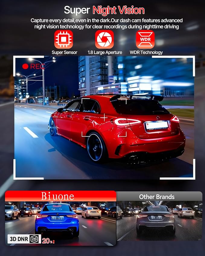 Dash Cam Front and Rear, 4K Full HD Dual Dash Camera for Cars W/ 64GB Card Included, Built-in 5G WiFi, Car Camera Dashcams for Cars with Night Vision, Parking Monitor, WDR, Emergency Lock
