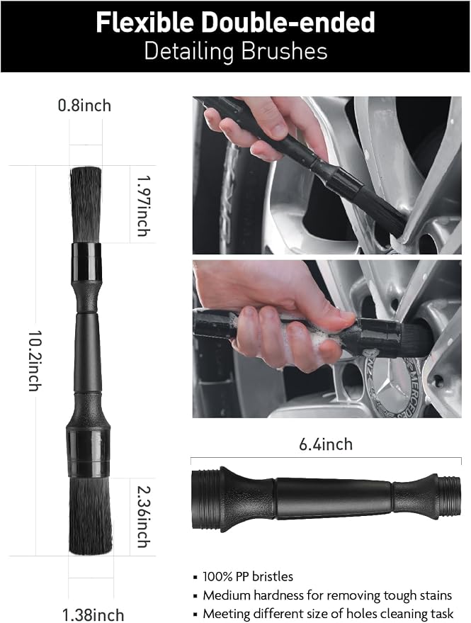 Fantasticlean 6PCS Car Wheel Brush Kit, Tire Brush for Cleaning Tires, Soft Rim Brush, Bendable Wheel Cleaner Brush, Double-Ended Detailing Brush, Applicator Pads, Wheel Brushes for Cleaning Wheels