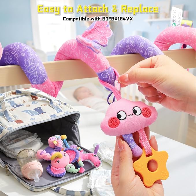 Musical Car Seat Toy for Babies 0-12 Months Girl, Unicorn Activity Hanging Toy Accessories Stroller Toy with Soothing Music