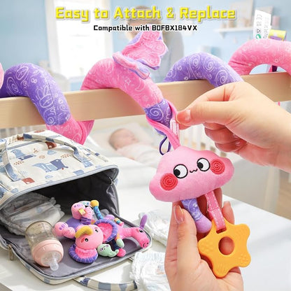 Musical Car Seat Toy for Babies 0-12 Months Girl, Unicorn Activity Hanging Toy Accessories Stroller Toy with Soothing Music
