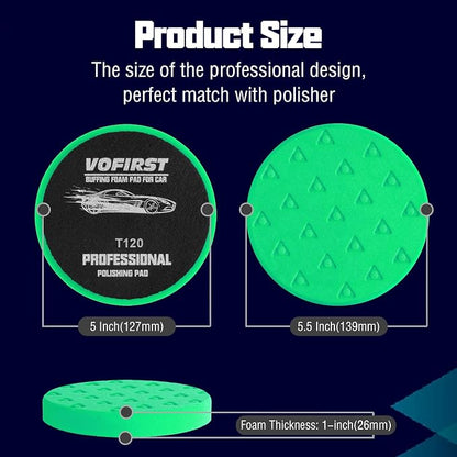 5 Inch Buffing Polishing Pads, 3Pcs Buffing Pads Green Heavy Cut Pad, 5.5 Inch Face for 5 Inch 125mm Backing Plate Compound Buffing Sponge Pads for Car Buffer Polisher Compounding, Polishing & Waxing