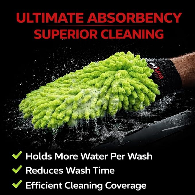 Microfiber Car Wash Mitt 2 Pack, Chenille Scratch-Free Wash Gloves, Ultra Soft, Highly Absorbent, 7.1” x 10.2”, Lint-Free, Reusable Auto Cleaning Mitt (Green)