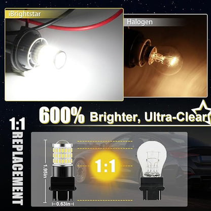 iBrightstar 3157 LED Bulb White, 4157 3156 LED Reverse Light Bulbs Super Bright for Tail Brake Lights Backup Lights Turn Signal Lights, 2 Pack