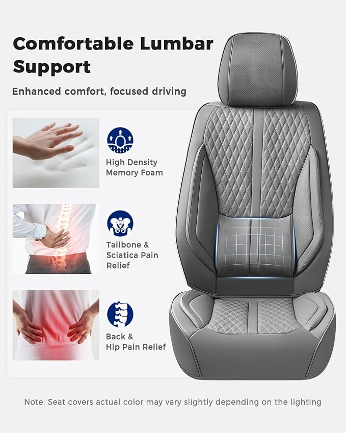 Huidasource Gray Seat Covers, Luxury Nappa Leather Car Seat Cover with Velcro Adjustable, Airbag, Lumbar Support, Cooling ＆ Heating, Seat Covers for Universal Fit for Most Cars SUV Trucks, Gray