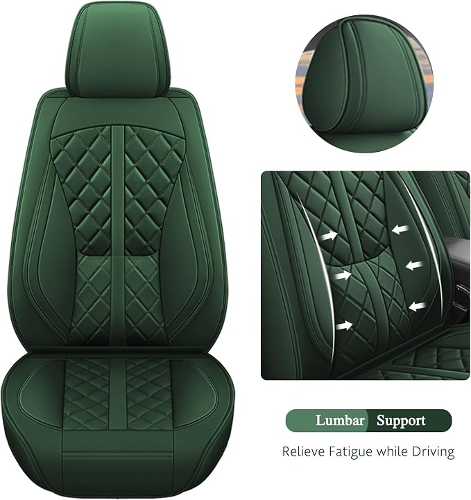otoez Car Seat Covers Full Set, Universal Leather Seat Cover 5 Seat Waterproof & Breathable Automotive Seat Protector Full Coverage for Cars Sedens, Trucks, SUVs, Vans (Green)