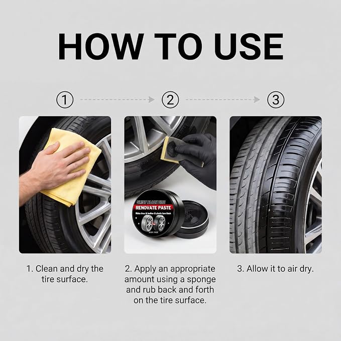 Premium Tire Coating & Trim Restorer, Bring Back the Original Deep Black Shine to Rubber and Plastic, Long Lasting Gloss Finish, Tire Coating Paste for Car Tire Plastic Trim Care