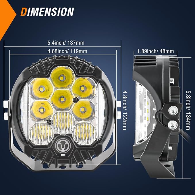 AUTOXBERT 5 Inch Round LED Offroad Lights, 50W Side Shooter Pods Spot Flood Combo Beam Fog Driving Lights for for Pickup Trucks SUV UTV ATV 4x4, 2Pcs