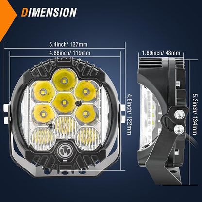AUTOXBERT 5 Inch Round LED Offroad Lights, 50W Side Shooter Pods Spot Flood Combo Beam Fog Driving Lights for for Pickup Trucks SUV UTV ATV 4x4, 2Pcs