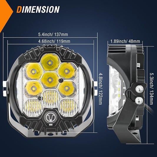 AUTOXBERT 5 Inch Round LED Offroad Lights, 50W Side Shooter Pods Spot Flood Combo Beam Fog Driving Lights for for Pickup Trucks SUV UTV ATV 4x4, 2Pcs