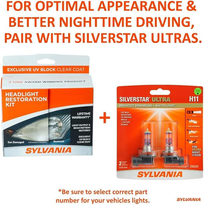 SYLVANIA Headlight Restoration Kit - Long-Lasting Headlight Repair Kit for Restoring to Like-New Condition - Surface Activator, Exclusive UV Coating, Clarifying Compound & More - No Tools Required