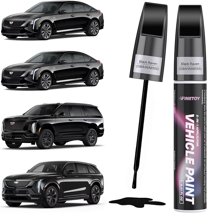 Black Raven(GBA/WA8555) Touch up Paint for Cadillac, Quick & Easy Fix for Car Scratches, 2 in 1 Car Touch up Paint with Pen Tip and Brush, Auto Scratch Repair Pen with Exact Color Match