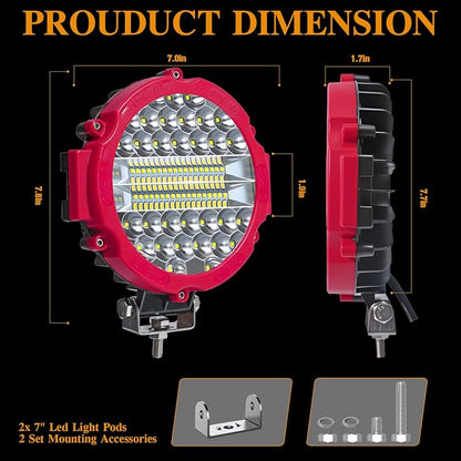 8 Pcs 201W Led Light, 7 Inch Round Led Light Bar Off Road Auxiliary Driving Lights Pod Lights for Vehicle Accessories Pickup Trucks Snowmobile RV ATV UTV, Red
