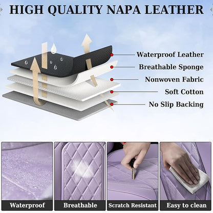 Coverado Car Seat Covers Full Set, Purple Leather Seat Covers for Cars, Luxury Front and Back Car Seat Protector, Universal Waterproof Car Seat Cover, Automotive Seat Covers Fit for Most Cars, Purple