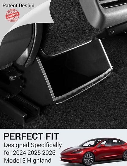 BASENOR Rear Center Console Organizer for 2024-2026 Tesla Model 3 Highland, TPE Under Seat Storage Box & Trash Can, Interior Accessories with Anti-Slip Velcro (Proprietary Design)