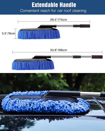 YeewayVeh Car Duster Exterior Scratch Free Microfiber Car Cleaning Brush, Extendable Handle Pollen and Dust Brush for Truck, SUV, Vehicles and Home Cleaning, Blue