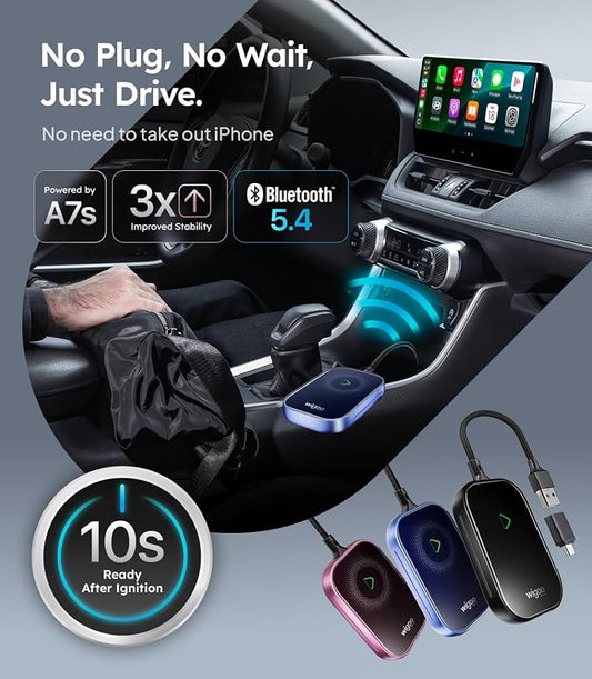 Wigoo 2026 Upgrade Wireless CarPlay Adapter [Long-Drive Stability, 10s Auto Connect] Converts Wired to Wireless CarPlay, Low Delay CarPlay Dongle for iPhone, Fit for Cars with Wired CarPlay, Pink