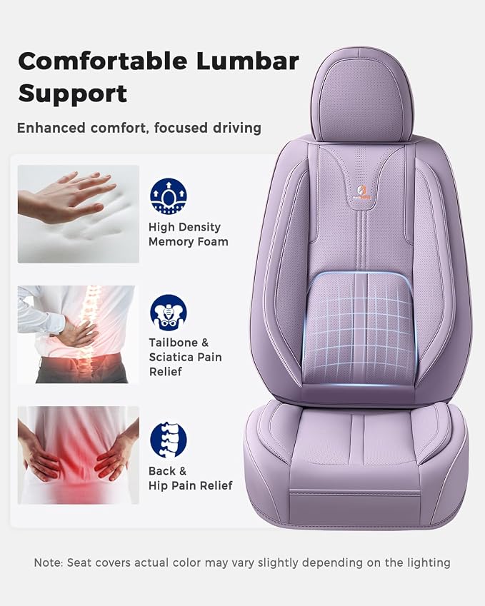 Huidasource Purple Seat Covers Luxury Nappa Leather, Car Seat Covers with Velcro Adjustable, Airbag, Lumbar Support, Cooling＆Heating, SUV seat Covers Universal Fit for Most Cars SUV Trucks, Purple