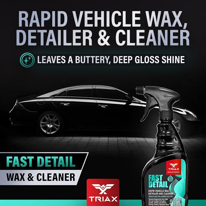 TRIAX Fast Detail Rapid Car Wax and Cleaner, High Gloss Vehicle Detailer for Paint, Glass, Chrome, Rubber, Vinyl, Rims, Plastic Trim, and Bumpers (Pack of 2-23 Ounce)