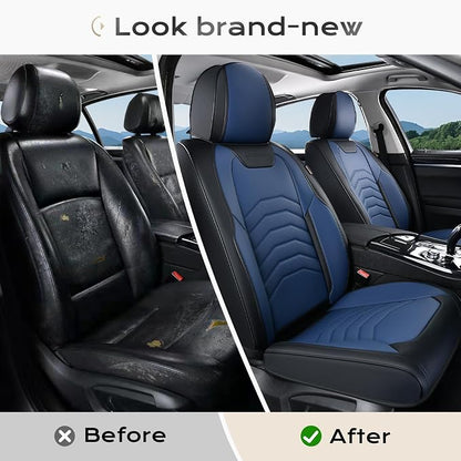 Coverado Leather Seat Covers, Car Seat Covers Front Seats, Waterproof Seat Covers for Cars, Faux Leather Automotive Seat Covers Universal Seat Covers Protector Fit for Most Cars Trucks SUV, Black&Blue