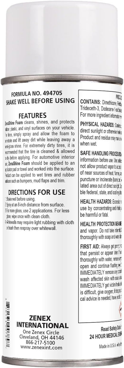 Zenex ZenaShine Foam - Professional Car Detail Spray & Shine |Great For Vinyl, Tires, Trim, & Bumpers | High-Gloss Shine & Protector | Interior & Exterior Protectant | Unscented | 13 oz (2 Pack)