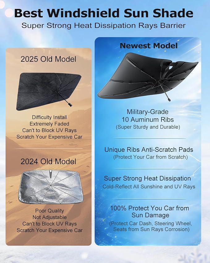 DMJN Umbrella Windshield Sun Shade for Toyota Corolla (2003-2026), Car Sunshade for Front Windshield [Nano Ice-Crystal Coatings] UPF50+ Heat & UV Block, Protect Interior & Keep Cooler