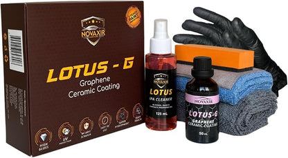 Lotus-G Graphene Ceramic Coating Kit Ceramic Coating & IPA Cleaner 3-Year Paint Protection, 9H Hardness, High Gloss, UV Shield, Super Hydrophobic Car Detailing Set with Towels & Pads, 50ml