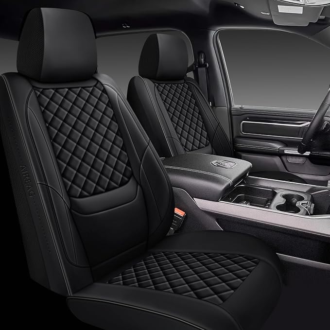 Ram 1500 Seat Covers 2019-2026 Full Set, Truck Interior Sets with Lumbar Support Custom Fit for Dodge Ram 1500/2500/3500 Crew/Mega Cab with Rear Flat Bench, Black