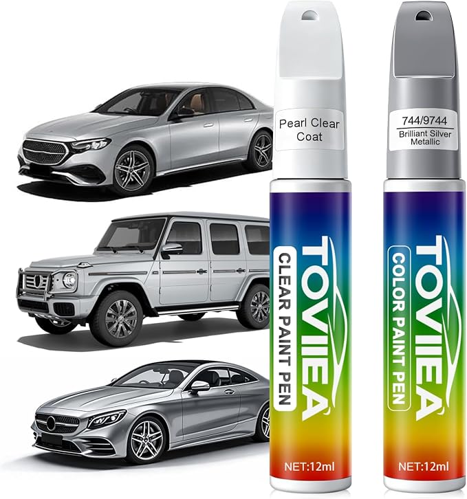 Brilliant Silver Metallic(744/9744) Touch Up Paint Compatible with Mercedes-Benz,2-In-1 Car Scratch Remover Pen,Car Paint Scratch Repair Kit for Scratches,Chips & Nicks,2-PCS SET