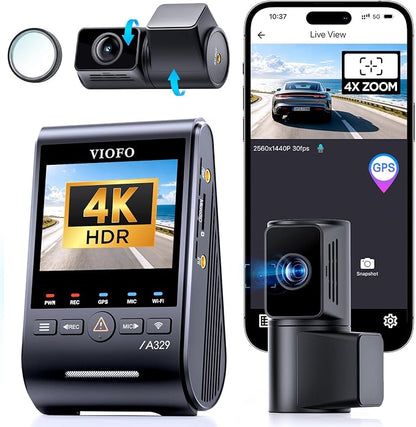 VIOFO A329T 4K 3 Channel Dash Cam, 4K Front + 2K Telephoto + 2K Rear, Power Saving Parking Mode, Wi-Fi 6 App Control, All-Channel STARVIS 2 Sensors, Supports up to 4TB SSD Storage
