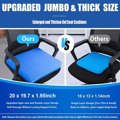 20" Gel Seat Cushion for Long Sitting Pressure Relief(Jumbo&Thick) - Wheelchair Cushion for Pressure Sores - Back, Sciatica & Tailbone Pain Relief Cushion- Non-Slip Butt Pillow for Office, Home, Car