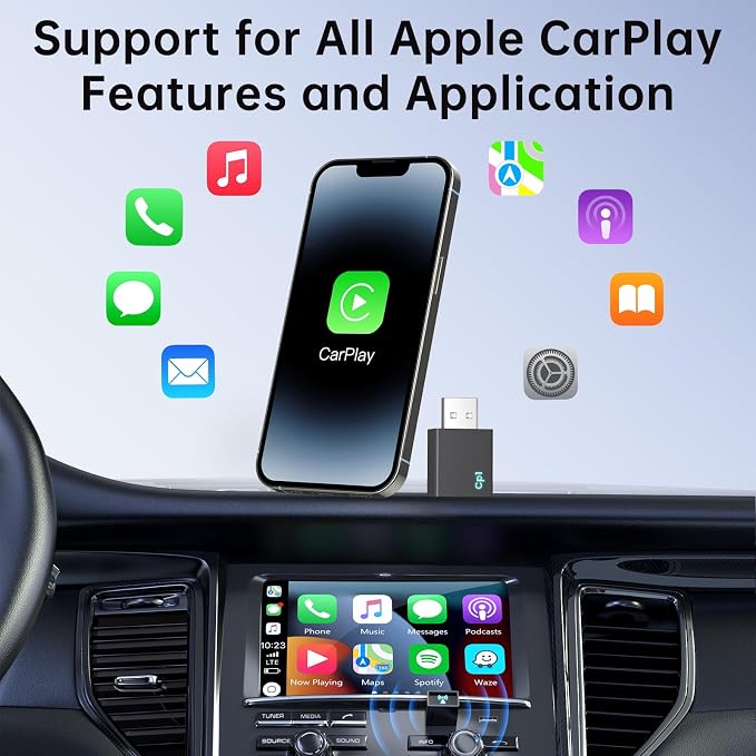 Wireless CarPlay Adapter for Apple iPhone, Convert Wired to Wireless Mini USB Bluetooth Car Play Adapter with Stable 5.8GHz Wi-Fi Plug & Play - Compatible with Cars 2016+ and iOS 10+
