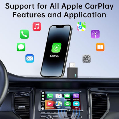 Wireless CarPlay Adapter for Apple iPhone, Convert Wired to Wireless Mini USB Bluetooth Car Play Adapter with Stable 5.8GHz Wi-Fi Plug & Play - Compatible with Cars 2016+ and iOS 10+