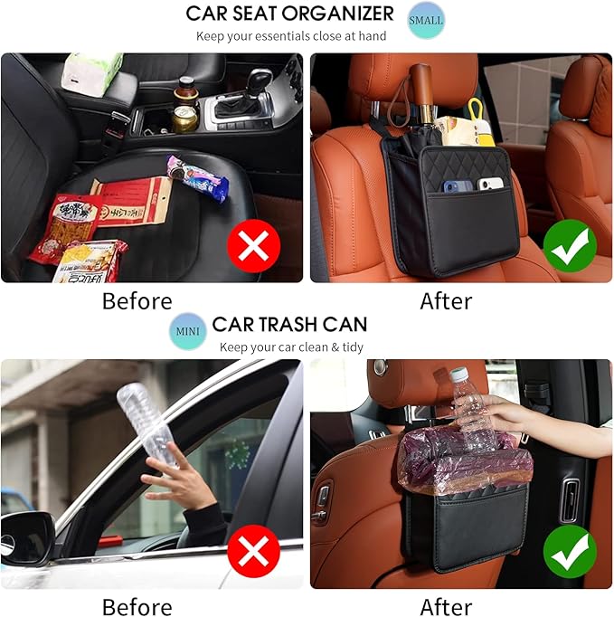 FrgKbTm 2Pack Car Seat Back Hanging Bag Car Document Holder Multi-Pocket Bottle Bag Storage Waterproof Pu Leather Box Organizer Travel Tidy Pouch Pocket Kids