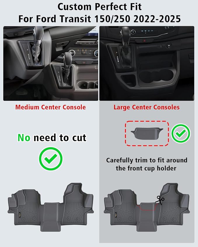 Floor Mats Custom for Ford Transit 2022-2025 2026 (All Models w/Vinyl Floors) All Weather TPE Rubber Protection 1st Row Anti-Slip Automotive Floor Liners for Ford Transit 150 250 Accessories- 1 PCS