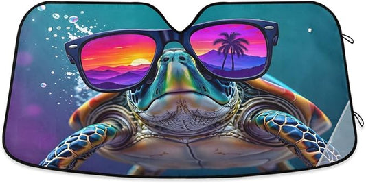 Windshield Sun Shade Sea Turtle Summer Front Window Block UV Shades Visor Reflective Retractable for Car SUV Trucks