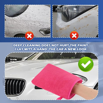 2PCS Car Clay Mitt Auto Detailing,Soft Clay Bar Mitt for Cleaning Car Surfaces,Anti-Scratch Clays Mitts for Cars Detailings to Replace Traditional Clays Bar Cars Accessories (Red/2PCS)