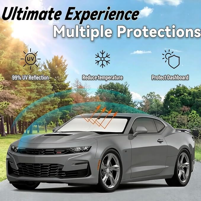 Windshield Sun Shade for 2016-2025 Chevrolet Chevy Camaro, Car Front Window Sunshade with 240T Sun Visor Protector Blocks UV Rays Heat Sun Shield Accessories