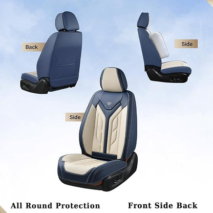 Coverado Car Seat Covers Front Seats Only, Leather Car Seat Protectors, Waterproof Seat Covers for Cars Auto Car Accessories Fit for Most Sedans SUV Pick-up Truck(Blue&Beige)