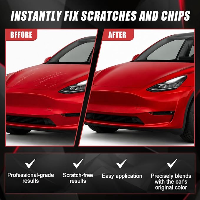 Touch Up Paint for Cars (Red Multi-Coat PPMR), Compatible with Tesla Model Y/3/X/S, 0.4 fl oz Color Accurate 2-in-1 Car Paint Scratch Repair Pen, Easy to Use, Fast-Drying, Long-Lasting