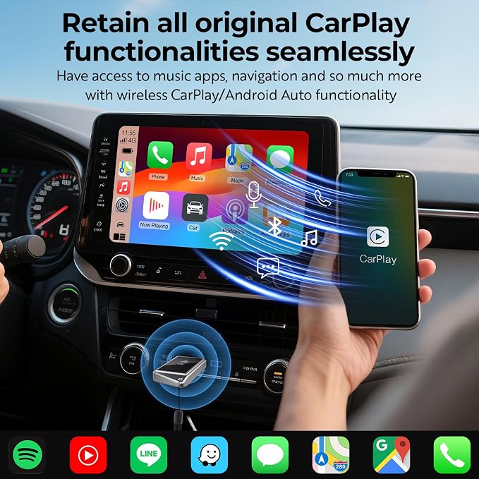 Welspo Wireless CarPlay Adapter&Android Auto Adapter, 2-in-1 CarPlay Adapter for iPhone and Android Phones, Plug&Play CarPlay Dongle Converts Wired to Wireless with Lanyard, Compatible with 2018+ Cars