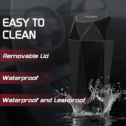 Car Trash Can with Lid, Mini Car Trash Cup with 30 Additional Trash Bags, Car Accessories for Interior, Leakproof Vehicle Garbage Bin for Car, Home, Office - 2 Packs, Black