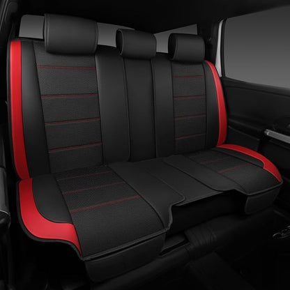 CAR PASS 5 Seats Leather Car Seat Covers, Sideless Car Seat Protectors with Storage Pocket, Water Resistance Seat Cover, Universal Fit Most Cars, SUVs, Trucks and Vans (Full Set,Black and Red)