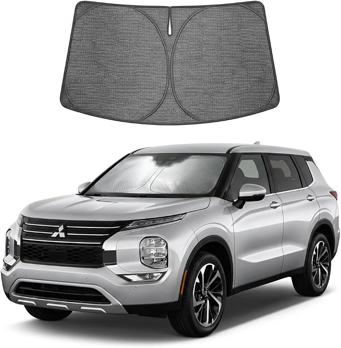 Proadsy Windshield Sun Shade Custom Fit Mitsubishi Outlander 2022-2026 Ice Crystal Black Front Window Sunshade UV and Heat Blocker Foldable Visor Keeps Car Cooler for Summer Parking and Daily Use