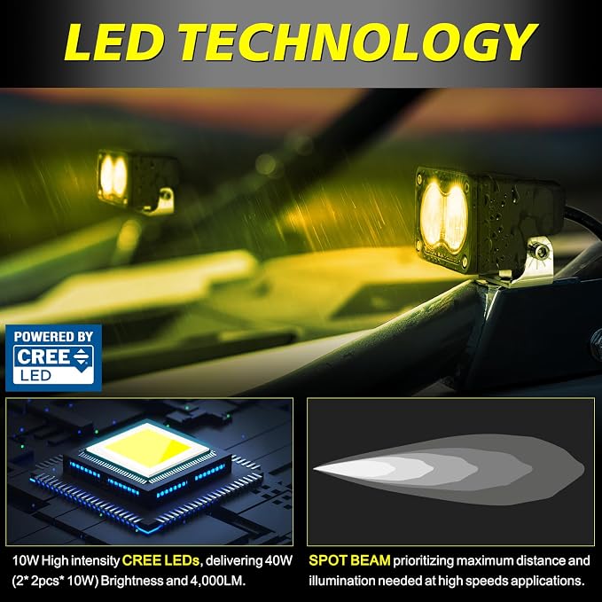 Yellow LED Pods 3 Inch 40W CREE LED Yellow Fog Lights | Spot Beam Small Offroad Driving Pods Lights Auxiliary Light Pods 2PCS for Truck Dirt Bike SUV UTV ATV Snowmobile Surron
