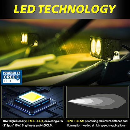 Yellow LED Pods 3 Inch 40W CREE LED Yellow Fog Lights | Spot Beam Small Offroad Driving Pods Lights Auxiliary Light Pods 2PCS for Truck Dirt Bike SUV UTV ATV Snowmobile Surron