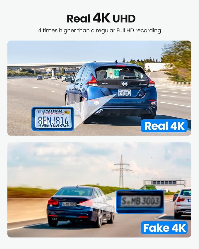 Real 4K Dash Cam Front and Rear, 5.8GHz Wi-Fi GPS, Dual Camera HDR with Top-Level Sensor, 3.3'' IPS Screen, Super Night Vision, G-Sensor, Parking Mode, Dash Camera for Cars with App, Support 512GB Max